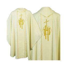 Ornat gotycki ecru, haftowany IHS (124K)