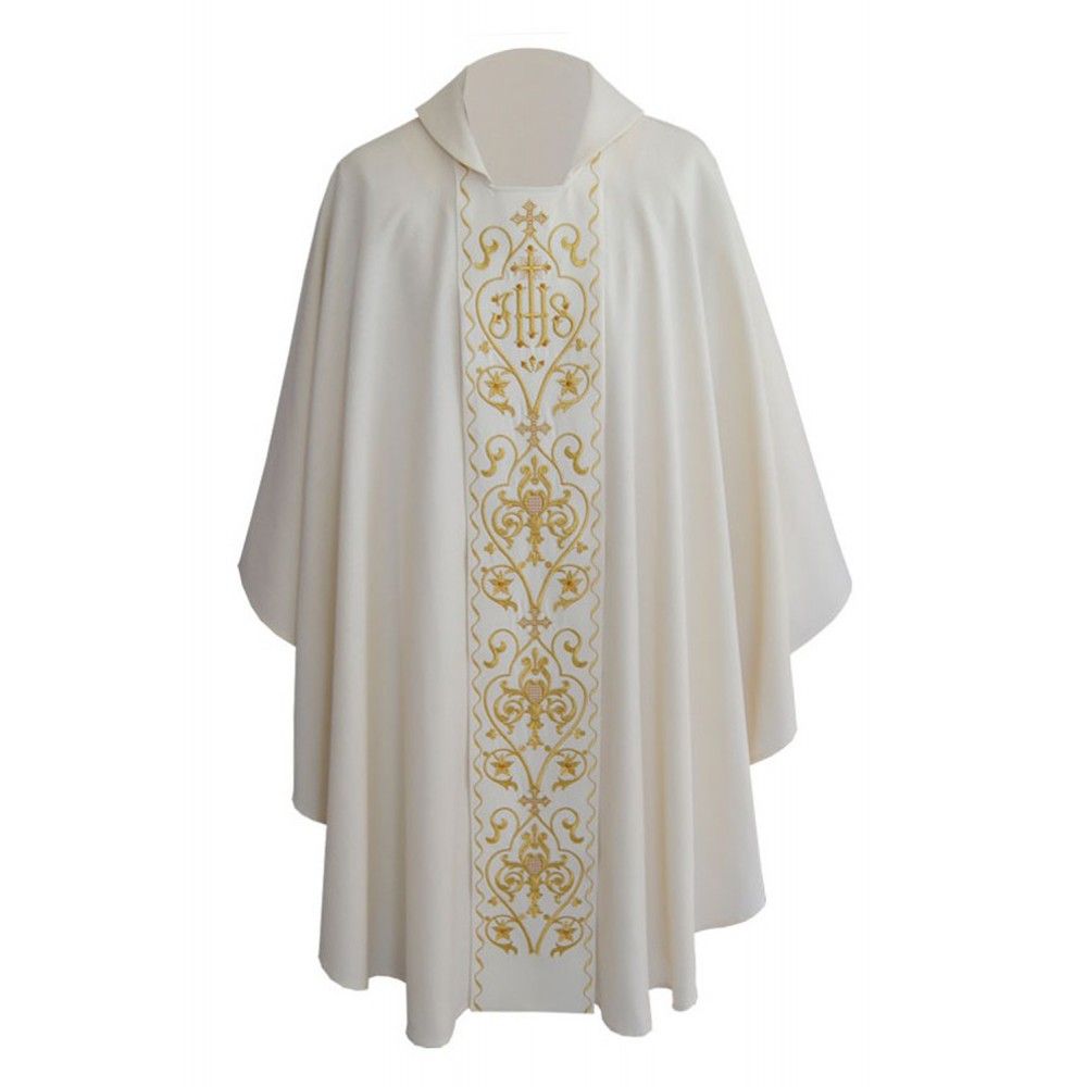Ornat gotycki ecru, haftowany IHS, strecz (131K)