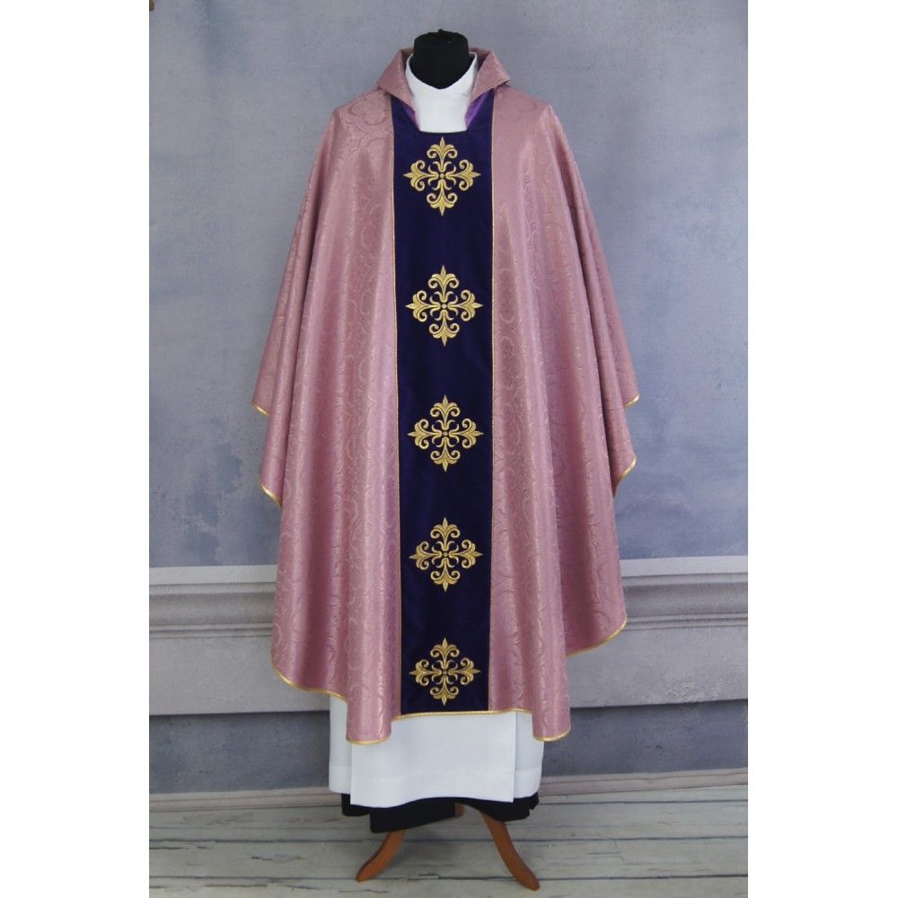 Ornat gotycki różowy pas fioletowy aksamit, haftowany (134K) - zdjęcie 3 - Ornat gotycki różowy pas fioletowy aksamit, haftowany (134K)