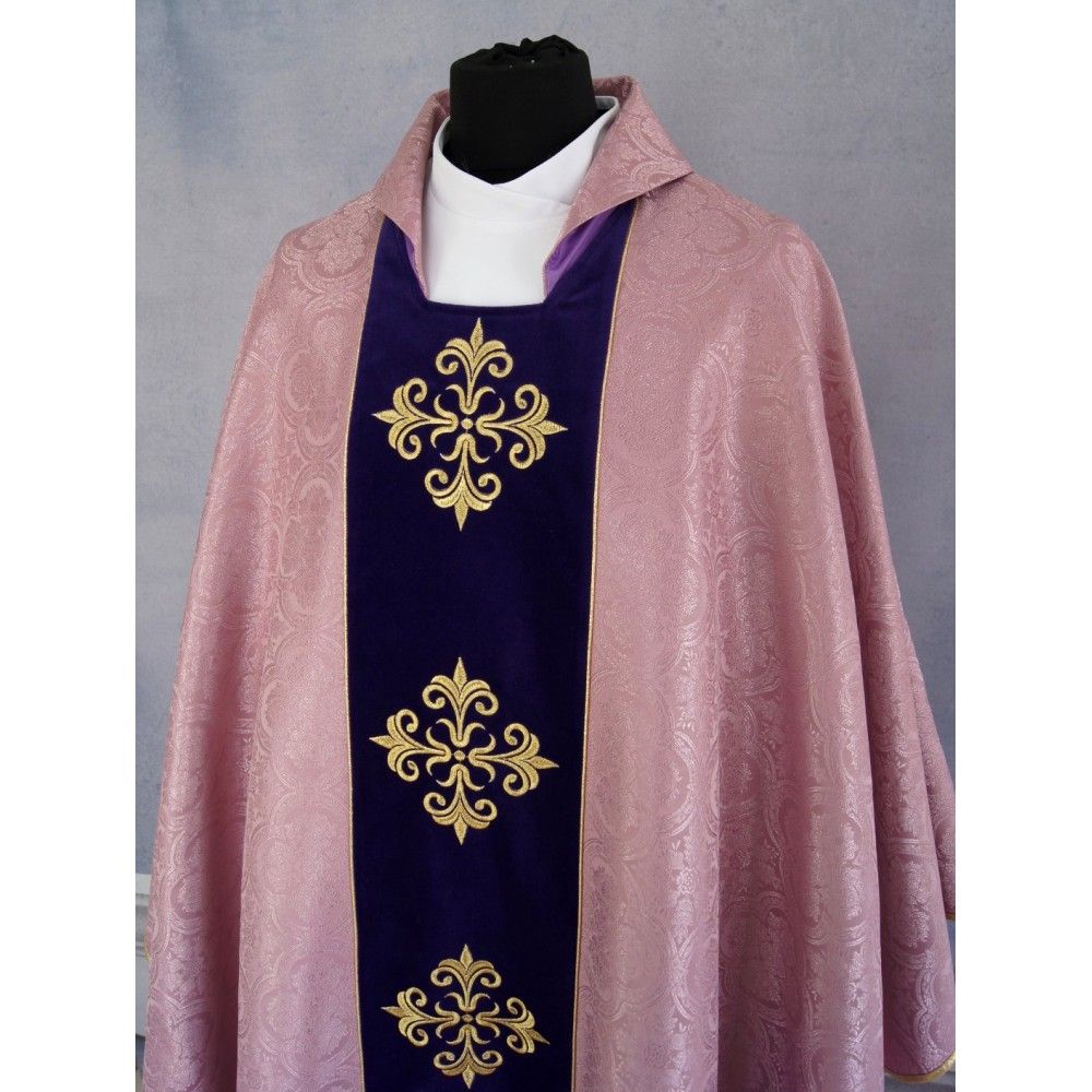 Ornat gotycki różowy pas fioletowy aksamit, haftowany (134K) - zdjęcie 2 - Ornat gotycki różowy pas fioletowy aksamit, haftowany (134K)