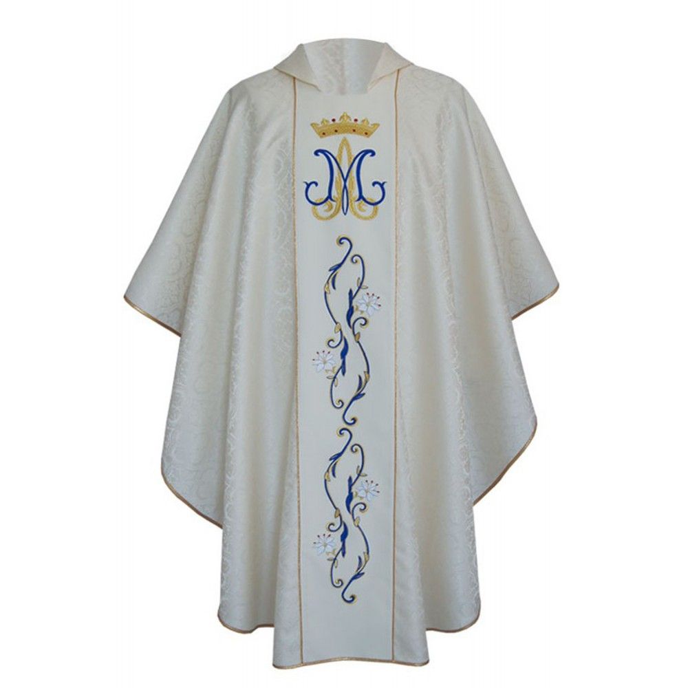 Ornat maryjny gotycki biały, haftowany, tkanina żakard (136K)