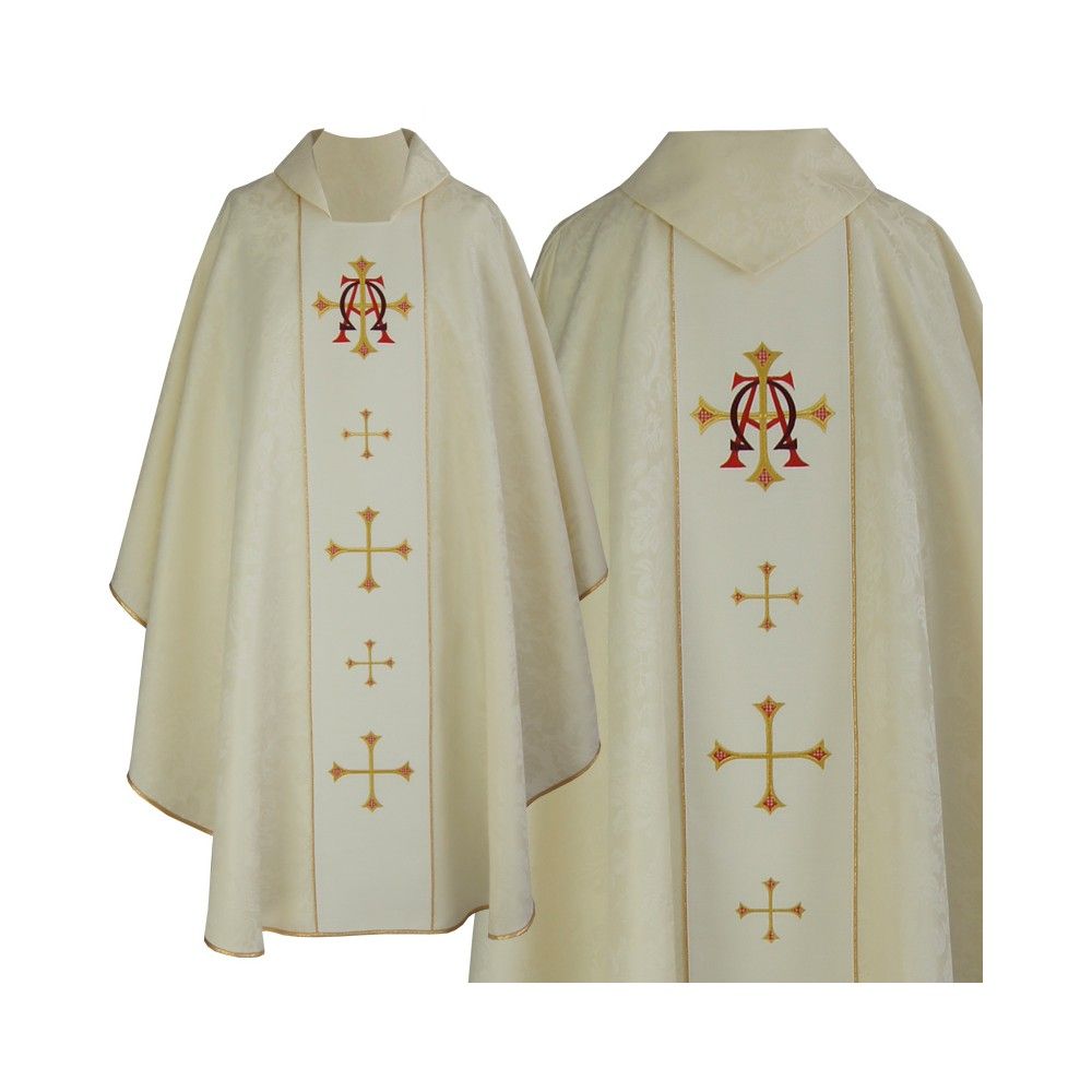 Ornat gotycki ecru, haftowany Alfa i Omega (139K)