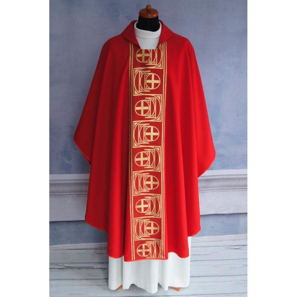 Ornat gotycki czerwony, tkany pas Krzyż (147K) - zdjęcie 2 - Ornat gotycki czerwony, tkany pas Krzyż (147K)
