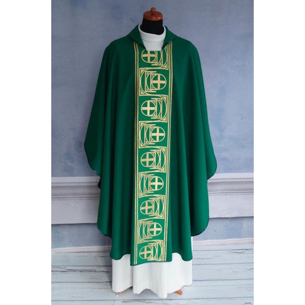 Ornat gotycki zielony, tkany pas Krzyż (148K) - zdjęcie 2 - Ornat gotycki zielony, tkany pas Krzyż (148K)