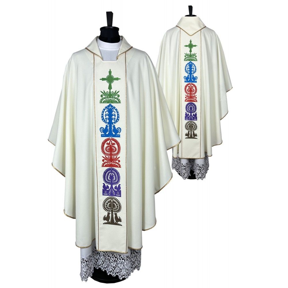 Ornat gotycki wzór kurpiowski, haftowany, materiał strecz (160K)