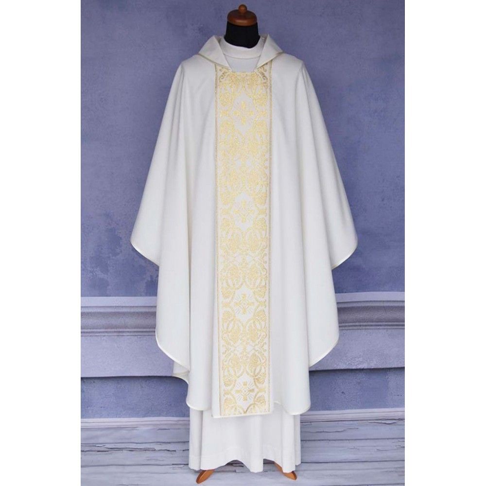 Ornat gotycki biały, pas tkany, materiał strecz (165K) - zdjęcie 2 - Ornat gotycki biały, pas tkany, materiał strecz (165K)