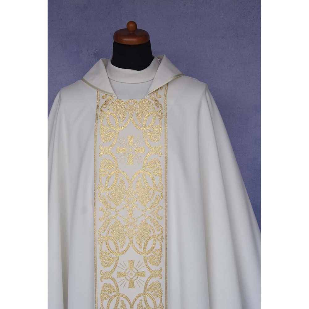 Ornat gotycki biały, pas tkany, materiał strecz (165K) - zdjęcie 3 - Ornat gotycki biały, pas tkany, materiał strecz (165K)