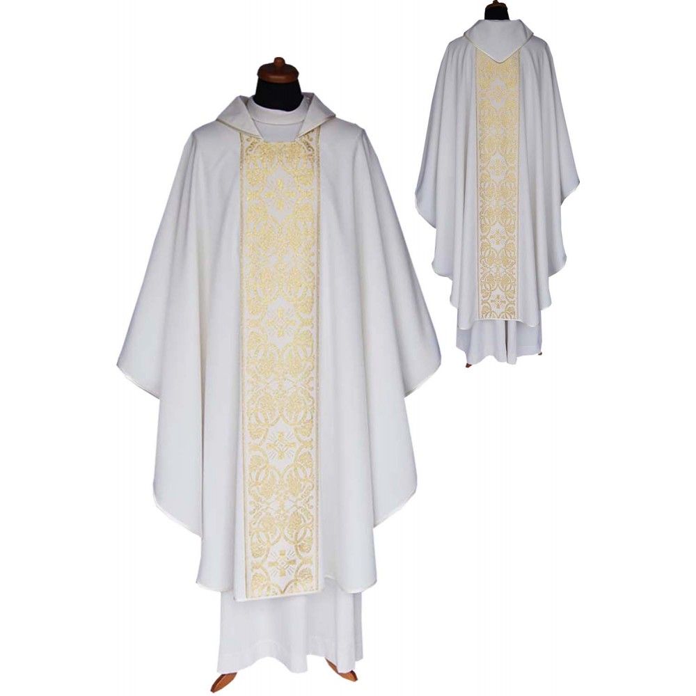 Ornat gotycki biały, pas tkany, materiał strecz (165K)