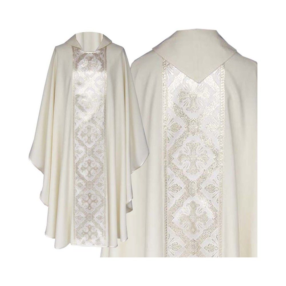 Ornat gotycki ecru, tkany pas Krzyż (170K)