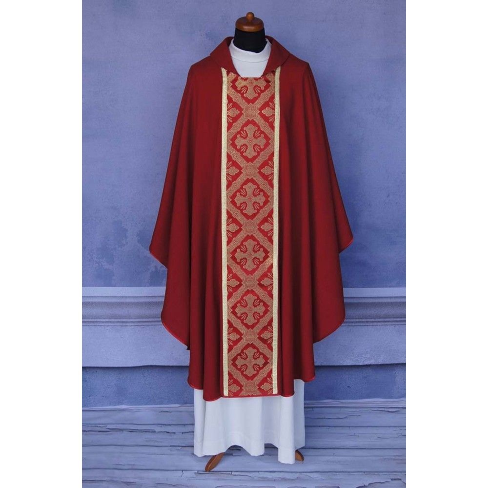 Ornat gotycki czerwony, tkany pas Krzyż (171K) - zdjęcie 2 - Ornat gotycki czerwony, tkany pas Krzyż (171K)