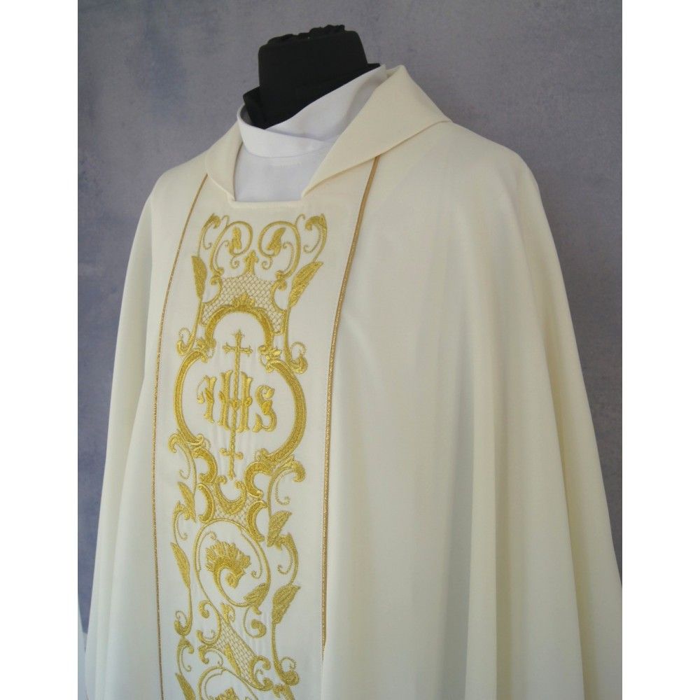 Ornat gotycki ecru, motyw IHS, tkanina gładka (189K) - zdjęcie 2 - Ornat gotycki ecru, motyw IHS, tkanina gładka (189K)