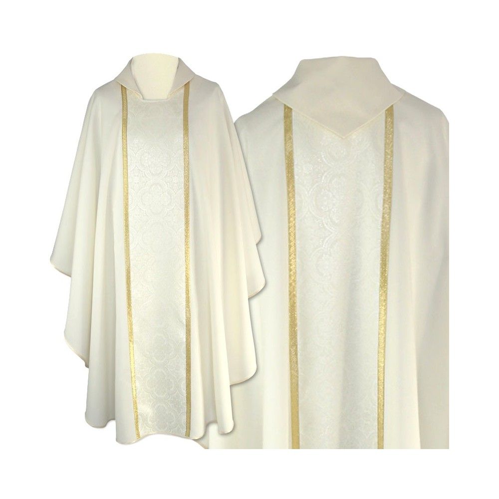 Ornat gotycki ecru, tkanina gładka, pas żakardowy (192K)