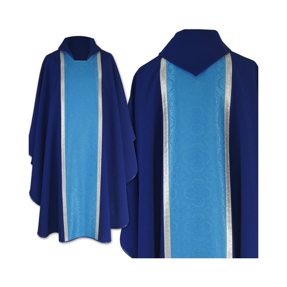 Ornat gotycki niebieski-maryjny, tkanina gładka, pas żakardowy (195K)