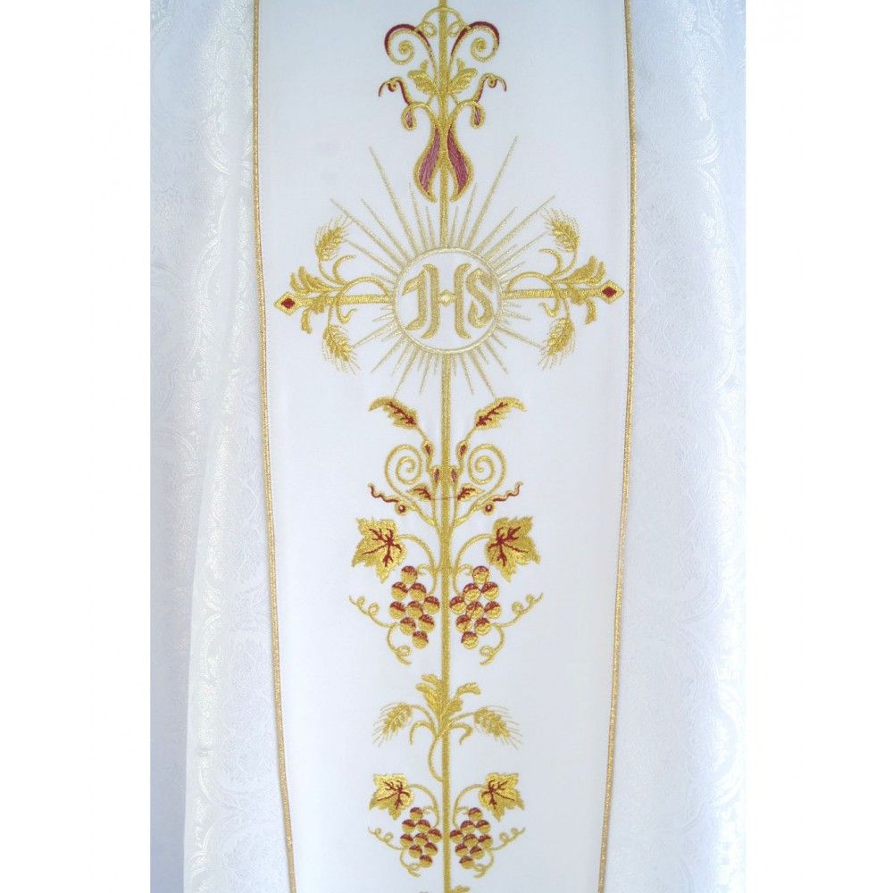 Ornat gotycki biały, tkanina żakardowa, pas haftowany (196K) - zdjęcie 3 - Ornat gotycki biały, tkanina żakardowa, pas haftowany (196K)