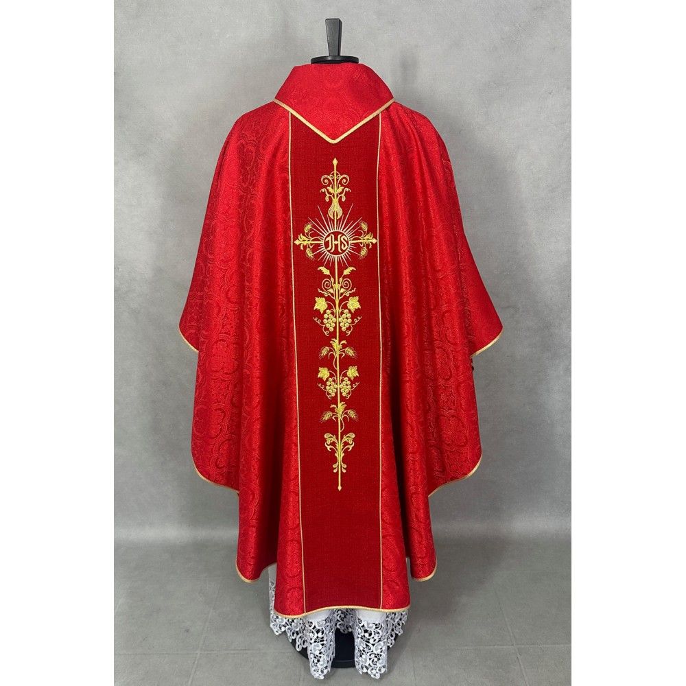 Ornat gotycki czerwony, tkanina żakardowa, pas haftowany (197K) - zdjęcie 2 - Ornat gotycki czerwony, tkanina żakardowa, pas haftowany (197K)