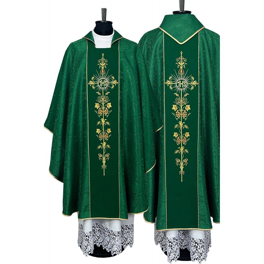 Ornat gotycki zielony, tkanina żakardowa, pas haftowany (200K) - zdjęcie 2 - Ornat gotycki zielony, tkanina żakardowa, pas haftowany (200K)