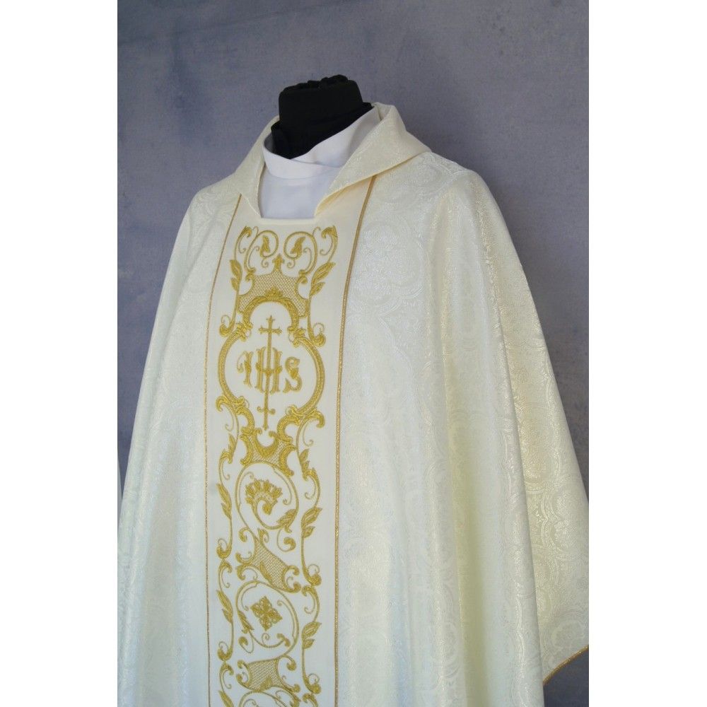 Ornat gotycki ecru, tkanina żakardowa, pas haftowany (203K) - zdjęcie 2 - Ornat gotycki ecru, tkanina żakardowa, pas haftowany (203K)