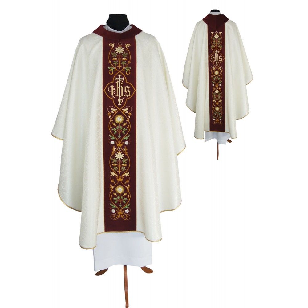 Ornat gotycki ecru, haftowany pas aksamit (207K)