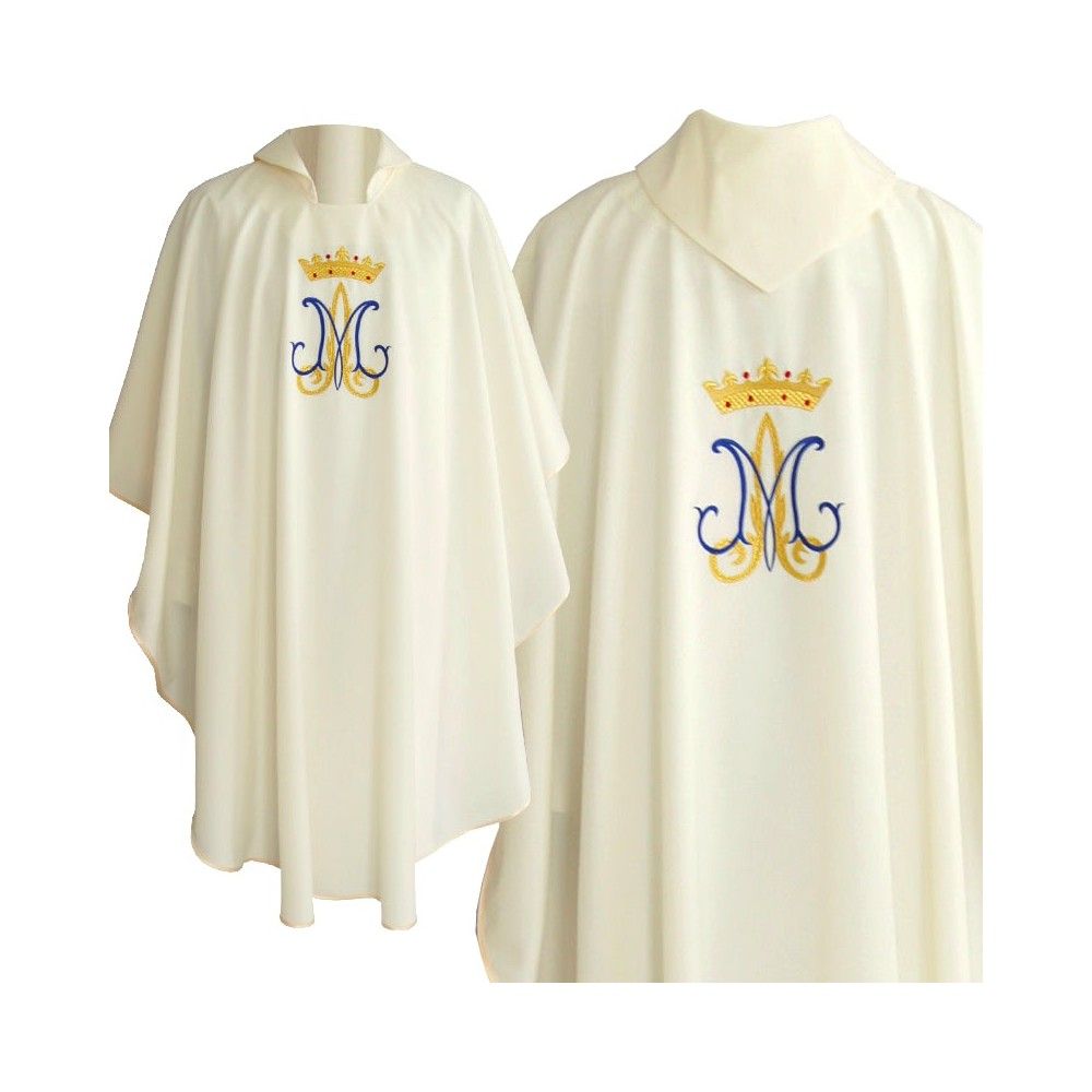 Ornat maryjny ecru, haftowany, materiał strecz (208K)