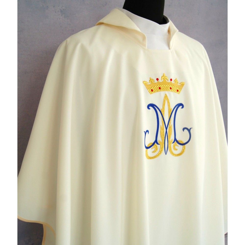 Ornat maryjny ecru, haftowany, materiał strecz (208K) - zdjęcie 2 - Ornat maryjny ecru, haftowany, materiał strecz (208K)