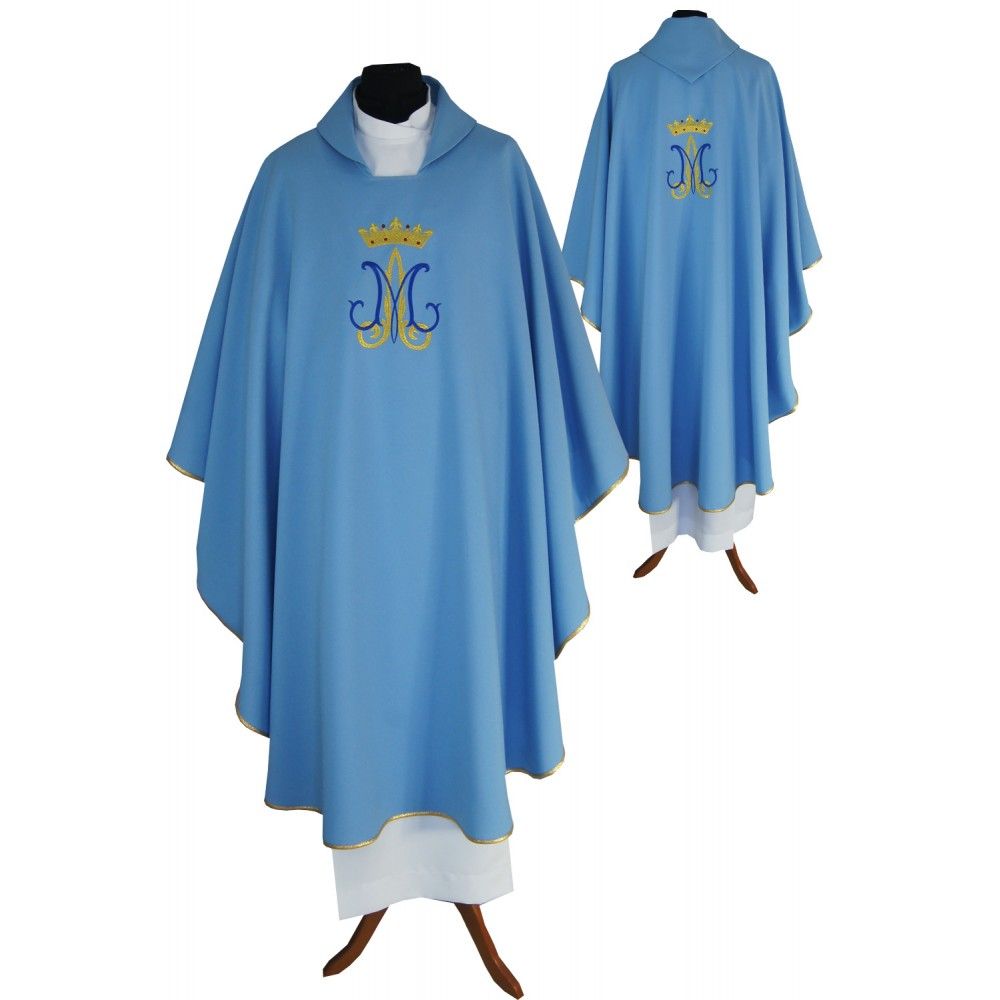 Ornat maryjny niebieski, haftowany, materiał strecz (209K)