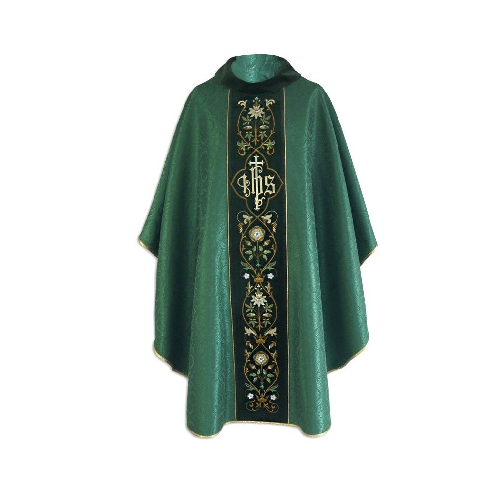 Ornat gotycki zielony, haftowany pas aksamit (212K)