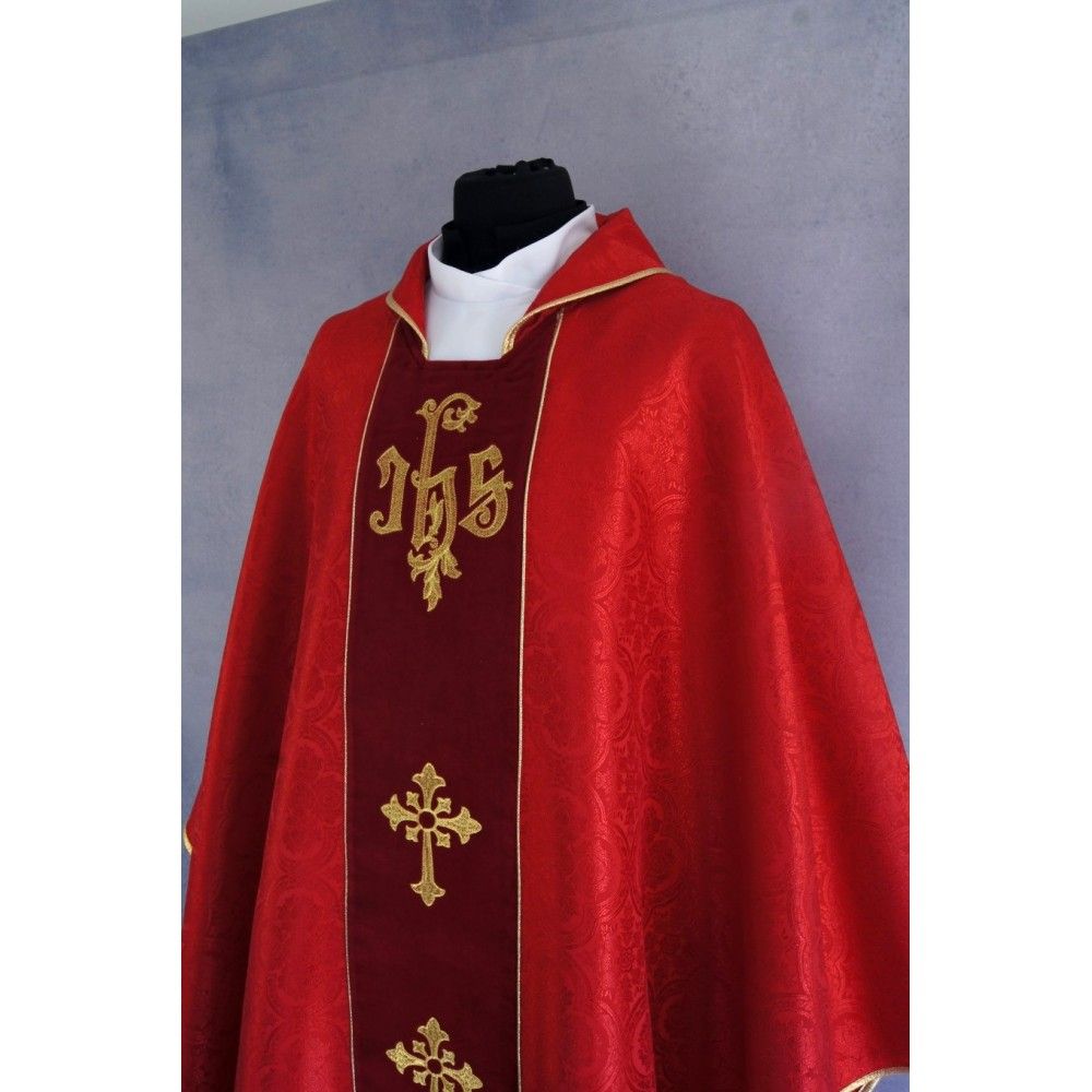 Ornat gotycki czerwony, tkanina żakardowa, aksamitny pas haftowany (214K) - zdjęcie 2 - Ornat gotycki czerwony, tkanina żakardowa, aksamitny pas haftowany (214K)