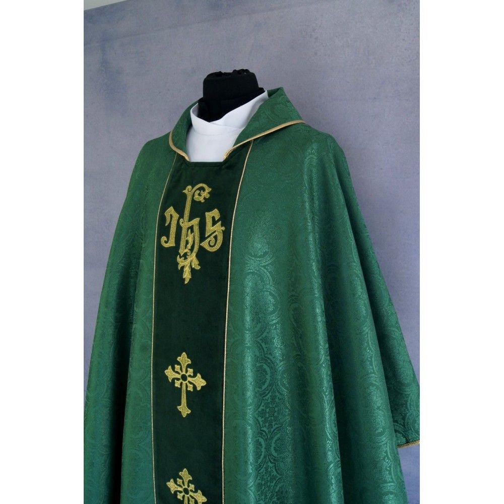Ornat gotycki zielony, tkanina żakardowa, aksamitny pas haftowany (216K) - zdjęcie 2 - Ornat gotycki zielony, tkanina żakardowa, aksamitny pas haftowany (216K)