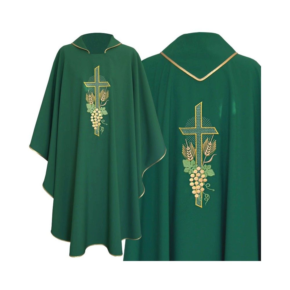 Ornat gotycki zielony, tkanina gładka, haftowany (217K)