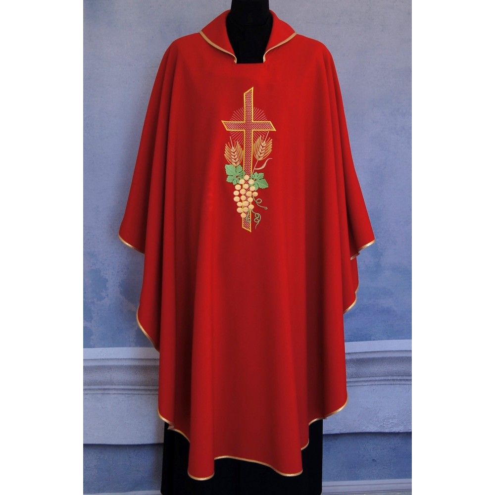 Ornat gotycki czerwony, tkanina gładka, haftowany (218K) - zdjęcie 3 - Ornat gotycki czerwony, tkanina gładka, haftowany (218K)