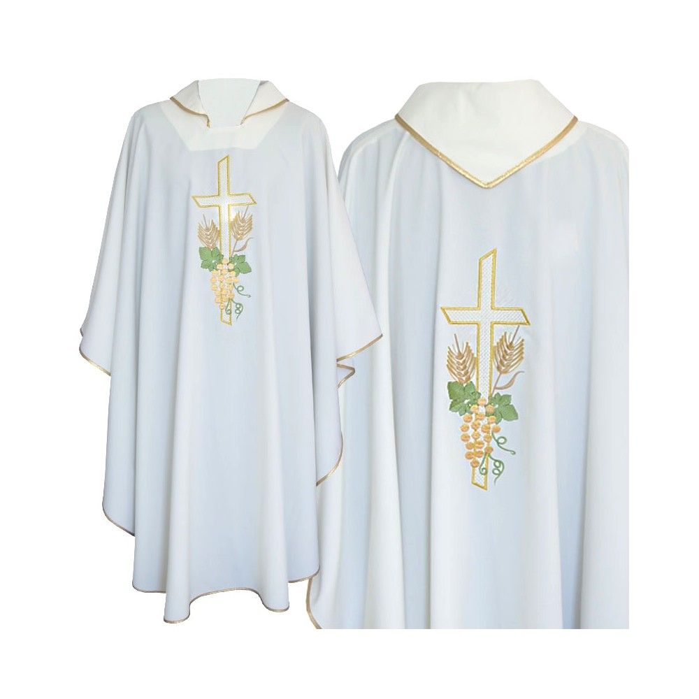 Ornat gotycki ecru, tkanina gładka, haftowany (219K)