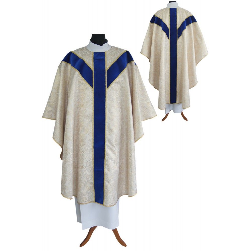 Ornat semi gotycki - złote wzory, niebieskie pasy (74)