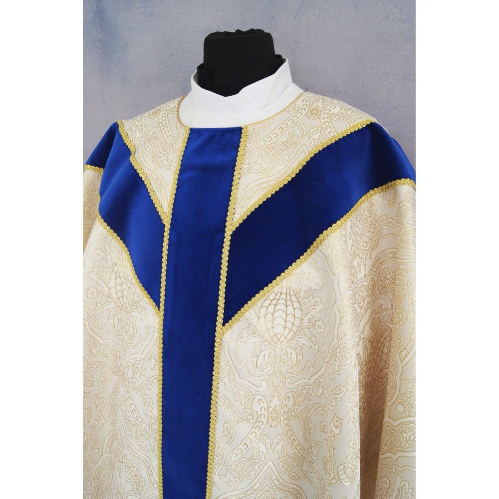 Ornat semi gotycki - złote wzory, niebieskie pasy (74) - zdjęcie 2 - Ornat semi gotycki - złote wzory, niebieskie pasy (74)