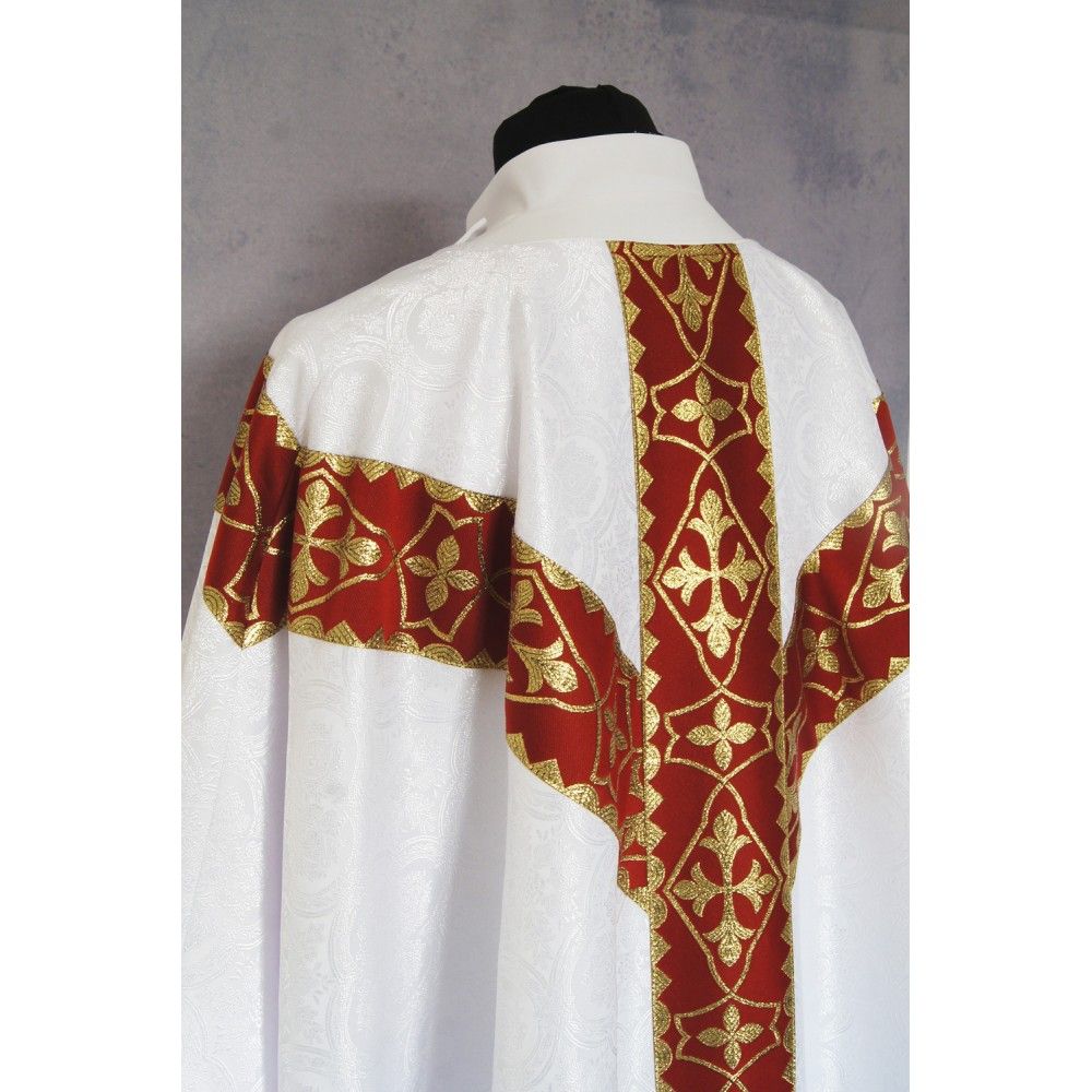 Ornat semi gotycki + stuła, kolor biały, pasy tkane (38K) - zdjęcie 2 - Ornat semi gotycki + stuła, kolor biały, pasy tkane (38K)