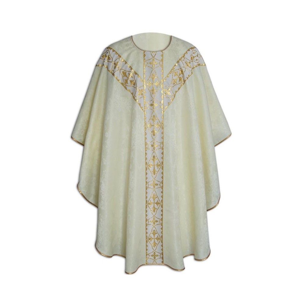 Ornat semi gotycki + stuła, kolor ecru, pasy tkane (39K)