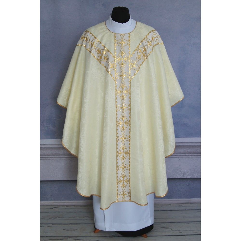 Ornat semi gotycki + stuła, kolor ecru, pasy tkane (39K) - zdjęcie 2 - Ornat semi gotycki + stuła, kolor ecru, pasy tkane (39K)