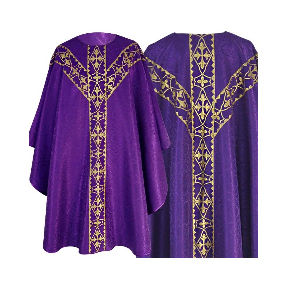 Ornat semi gotycki + stuła, kolor fioletowy, pasy tkane (40K)