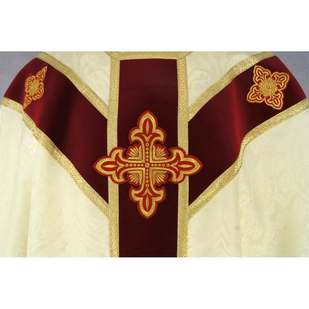 Ornat semi gotycki + stuła, kolor ecru, aksamitny pas (41K) - zdjęcie 2 - Ornat semi gotycki + stuła, kolor ecru, aksamitny pas (41K)