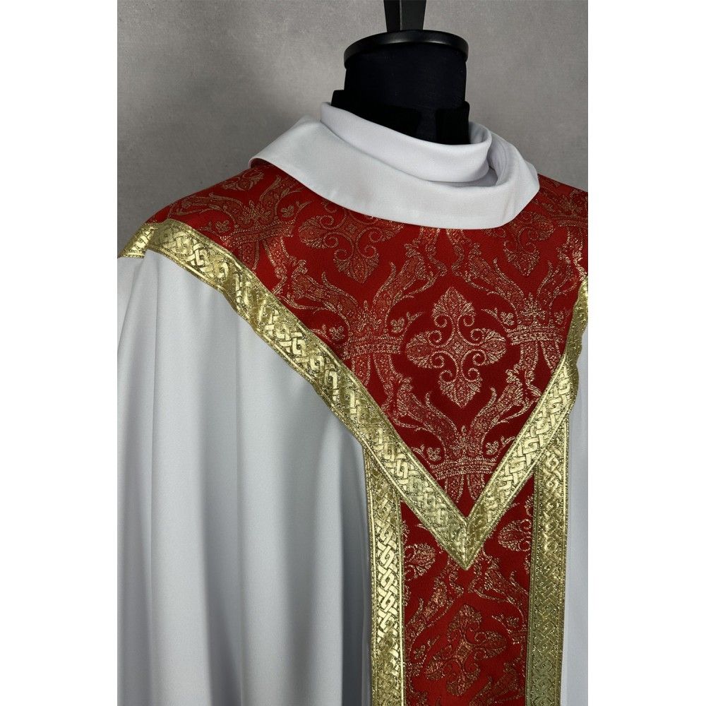 Ornat semi gotycki + stuła, kolor biały, tkane pasy (46K) - zdjęcie 2 - Ornat semi gotycki + stuła, kolor biały, tkane pasy (46K)