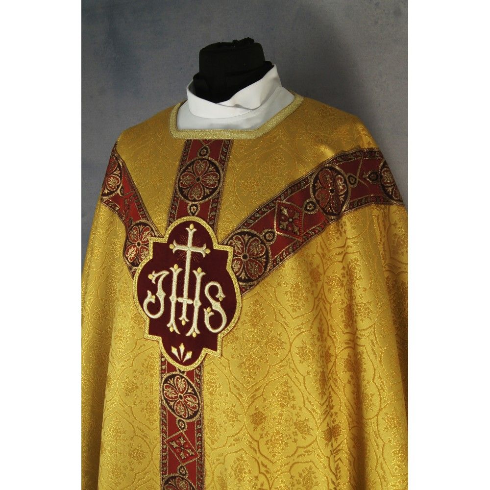 Ornat semi gotycki + stuła, kolor złoty, tkane pasy (47K) - zdjęcie 2 - Ornat semi gotycki + stuła, kolor złoty, tkane pasy (47K)