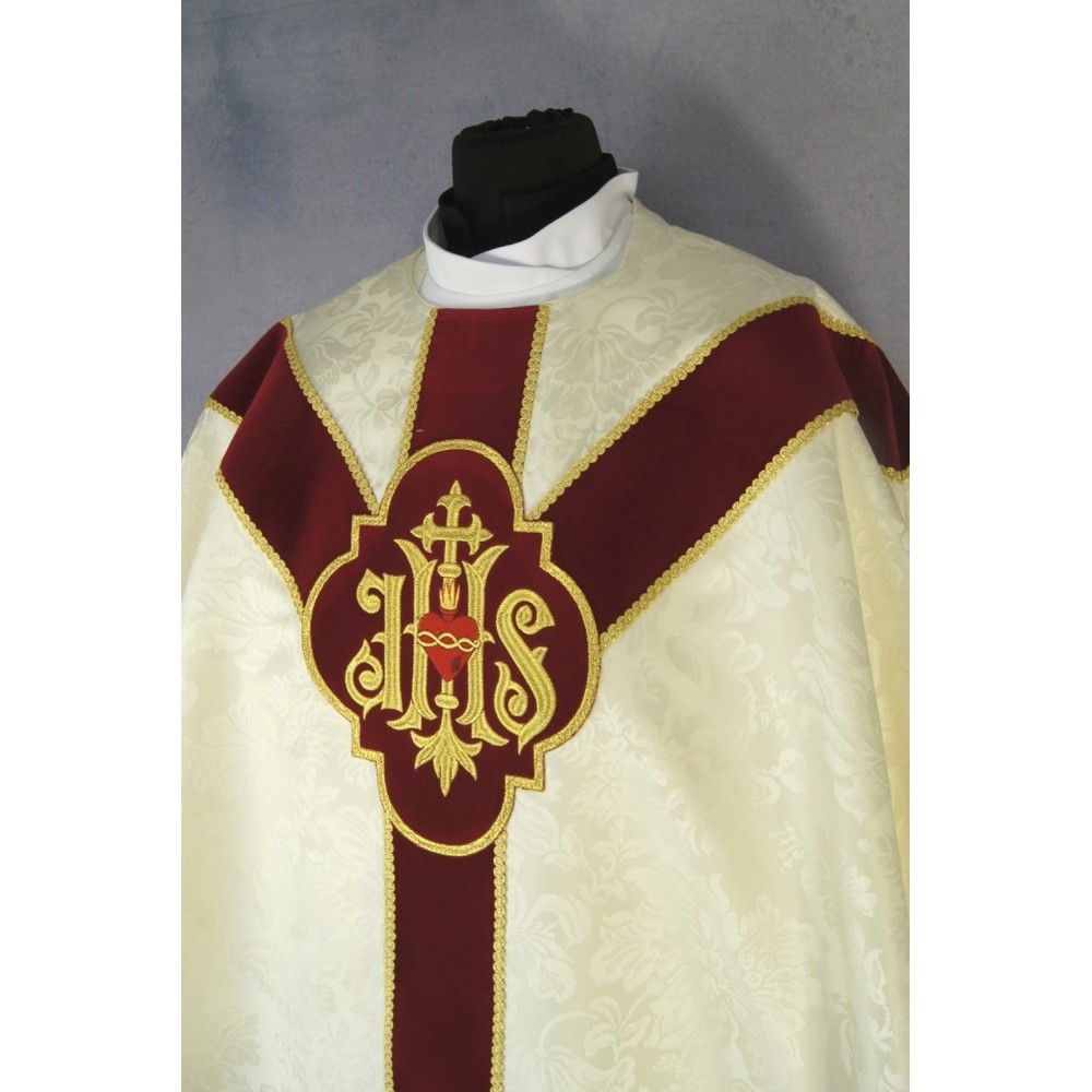 Ornat semi gotycki + stuła, kolor ecru, aksamitny pas (48K) - zdjęcie 2 - Ornat semi gotycki + stuła, kolor ecru, aksamitny pas (48K)