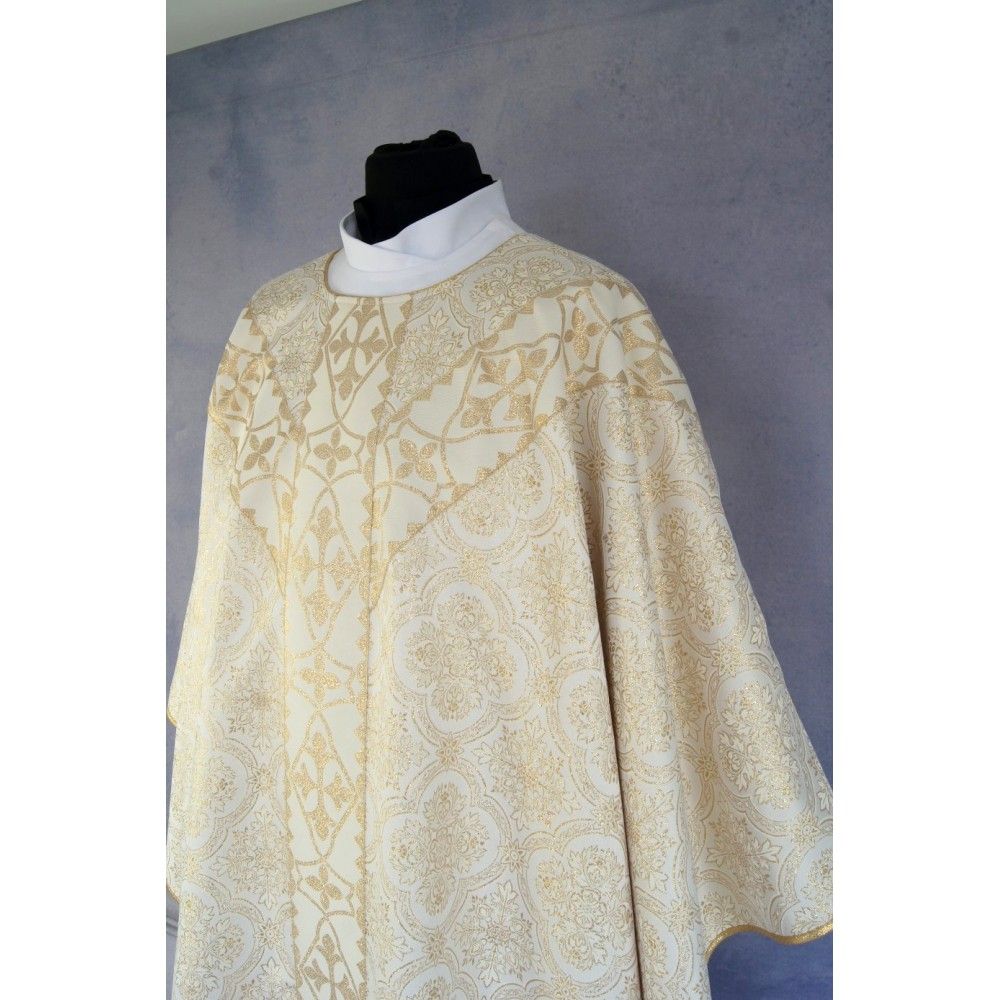 Ornat semi gotycki + stuła, kolor złote wzory, tkane pasy (50K) - zdjęcie 3 - Ornat semi gotycki + stuła, kolor złote wzory, tkane pasy (50K)