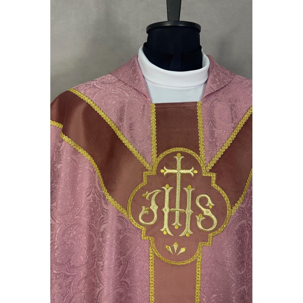 Ornat semi gotycki, blady różowy, pasy tkane, kołnierz (51K) - zdjęcie 2 - Ornat semi gotycki, blady różowy, pasy tkane, kołnierz (51K)