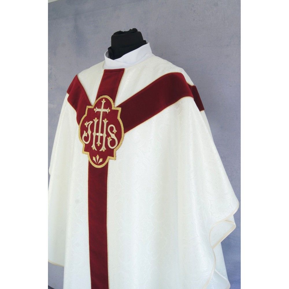 Ornat semi gotycki + stuła, kolor ecru, aksamitny pas (53K) - zdjęcie 2 - Ornat semi gotycki + stuła, kolor ecru, aksamitny pas (53K)