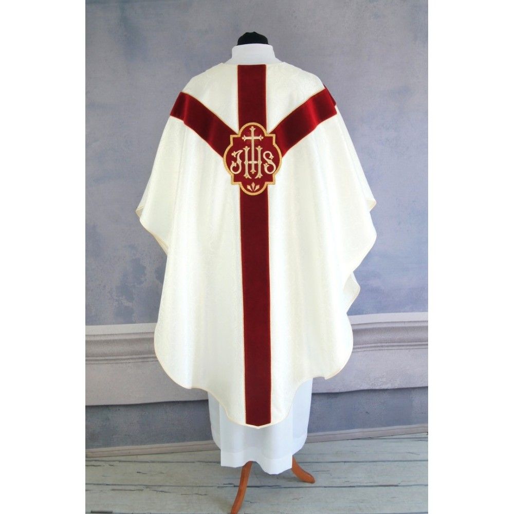 Ornat semi gotycki + stuła, kolor ecru, aksamitny pas (53K) - zdjęcie 3 - Ornat semi gotycki + stuła, kolor ecru, aksamitny pas (53K)