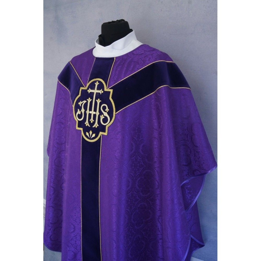 Ornat semi gotycki + stuła, kolor fioletowy, aksamitny pas (55K) - zdjęcie 2 - Ornat semi gotycki + stuła, kolor fioletowy, aksamitny pas (55K)