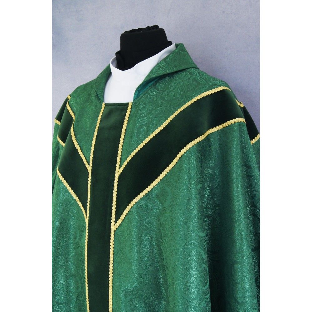 Ornat semi gotycki + stuła, kolor zielony, aksamitny pas (61K) - zdjęcie 2 - Ornat semi gotycki + stuła, kolor zielony, aksamitny pas (61K)