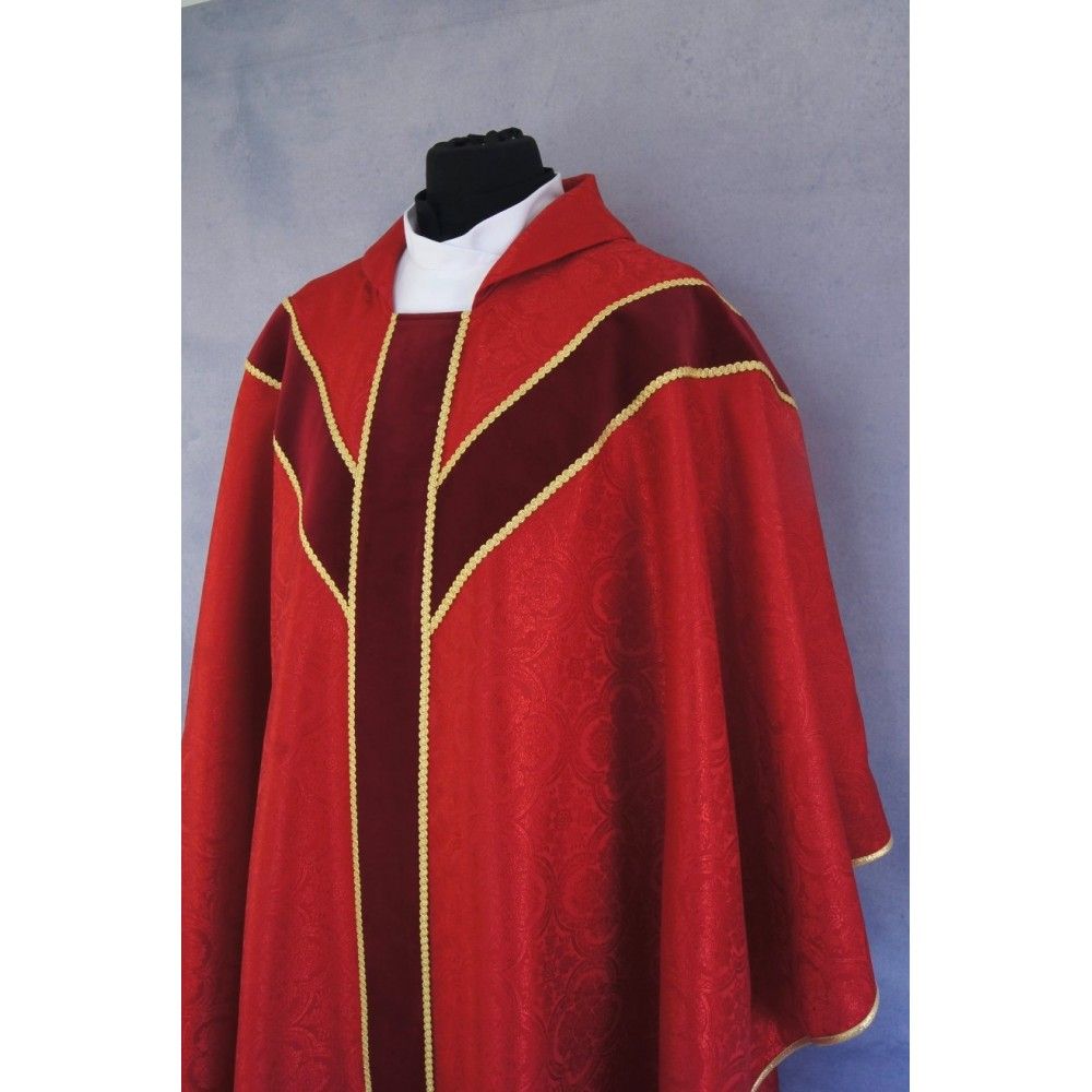 Ornat semi gotycki + stuła, kolor czerwony, aksamitny pas (63K) - zdjęcie 2 - Ornat semi gotycki + stuła, kolor czerwony, aksamitny pas (63K)