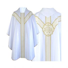 Ornat semi gotycki + stuła, kolor biały, aksamitny pas (65K)