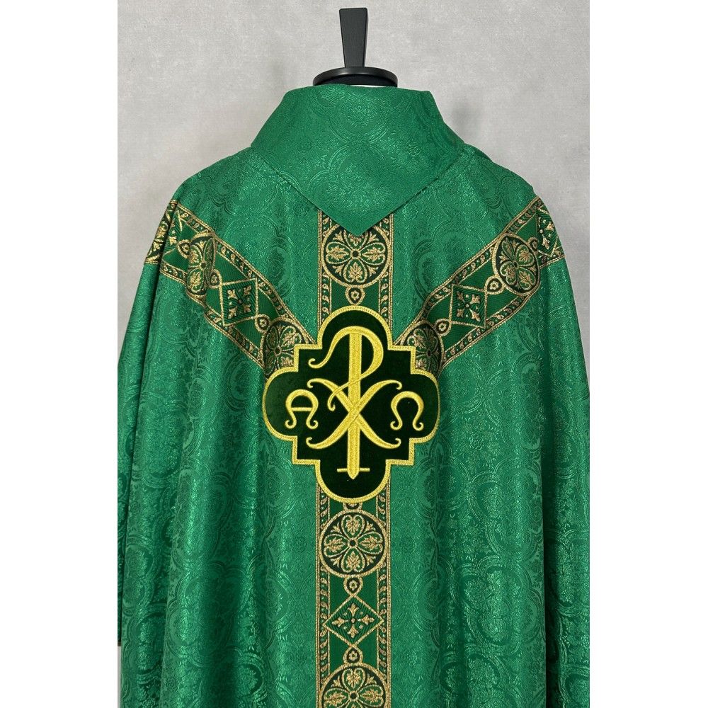 Ornat semi gotycki, zielony, tkanina żakard, pasy tkane (66K) - zdjęcie 2 - Ornat semi gotycki, zielony, tkanina żakard, pasy tkane (66K)